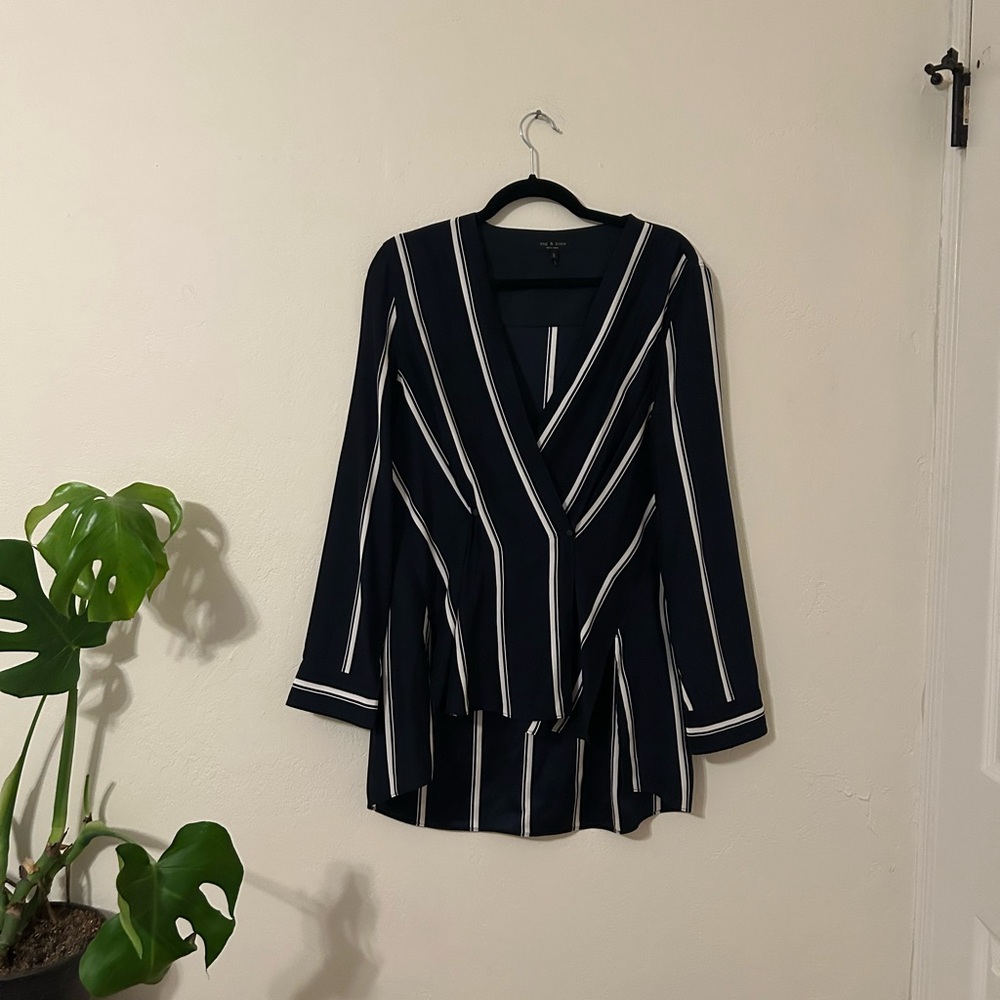 Navy Rag & Bone Striped Blouse